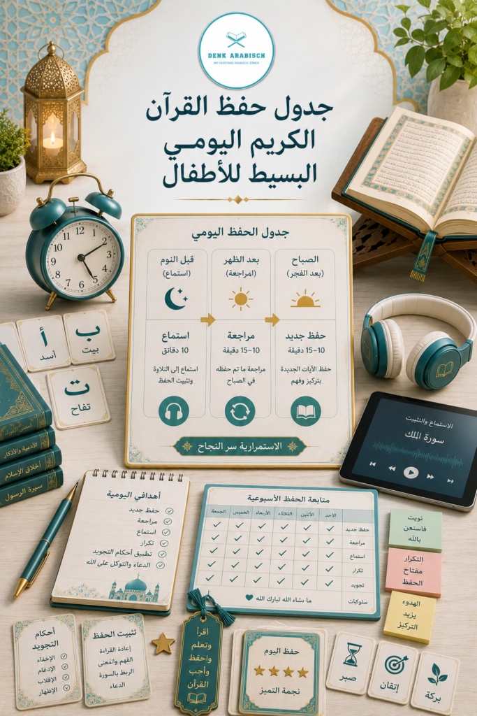 الروتين اليومي لتحفيظ القرآن للأطفال - دليل شامل للآباء 2 جدول حفظ القرآن الكريم اليومي البسيط للأطفال